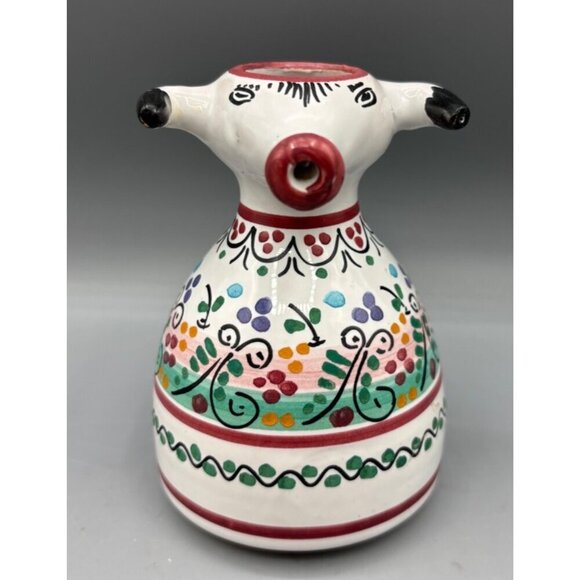 Handmade Ceramic Bull Shaped Creamer Floral Design Signed Cruz Spain - Picture 1 of 6
